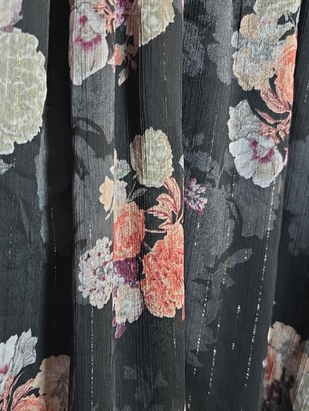 124 torrid 1 1X Black Floral Sheer Blouse with Pink and Orange Blooms - Picture 6 of 6